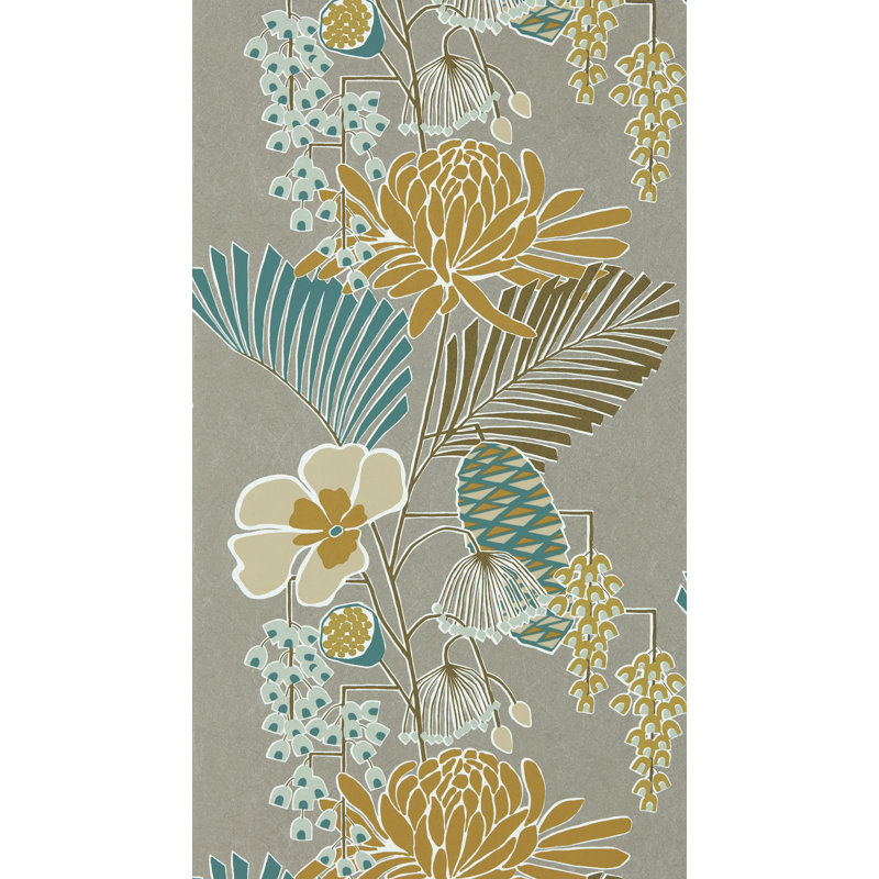 Salon Wallpaper, Platinum/Peacock/Seafoam