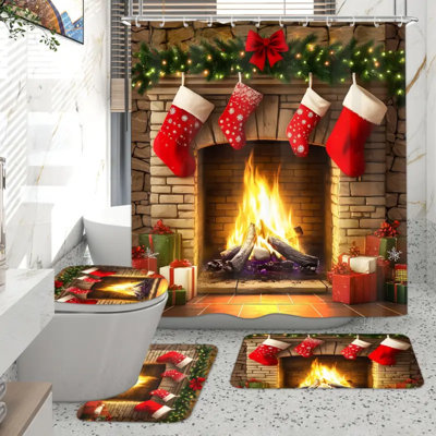 Ensemble de rideau de douche 4 pièces Festive Christmas