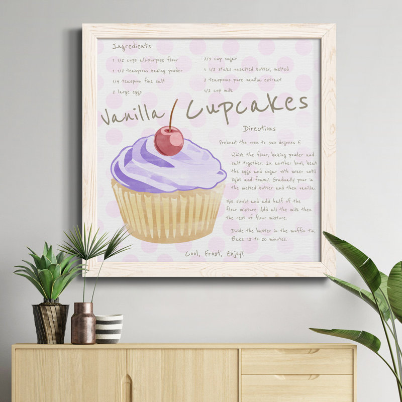 Vanilla Cupcake - cadre photo, art textuel sur toile, H 17 po x l 17 po x P 1,5 po, Toile avec cadre blanc patiné