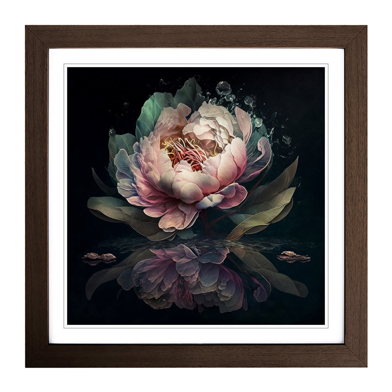 Peony Flower Double Exposure - Framed Print, Walnut