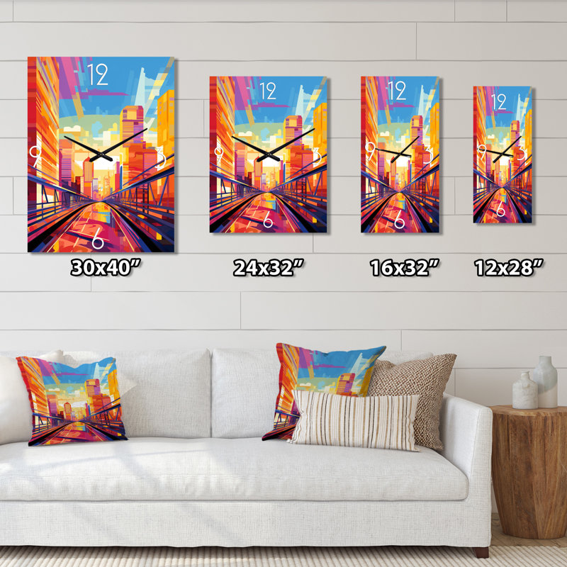 City City Popart - Horloge murale paysages urbains, H 28 po x l 12 po x P 1 po