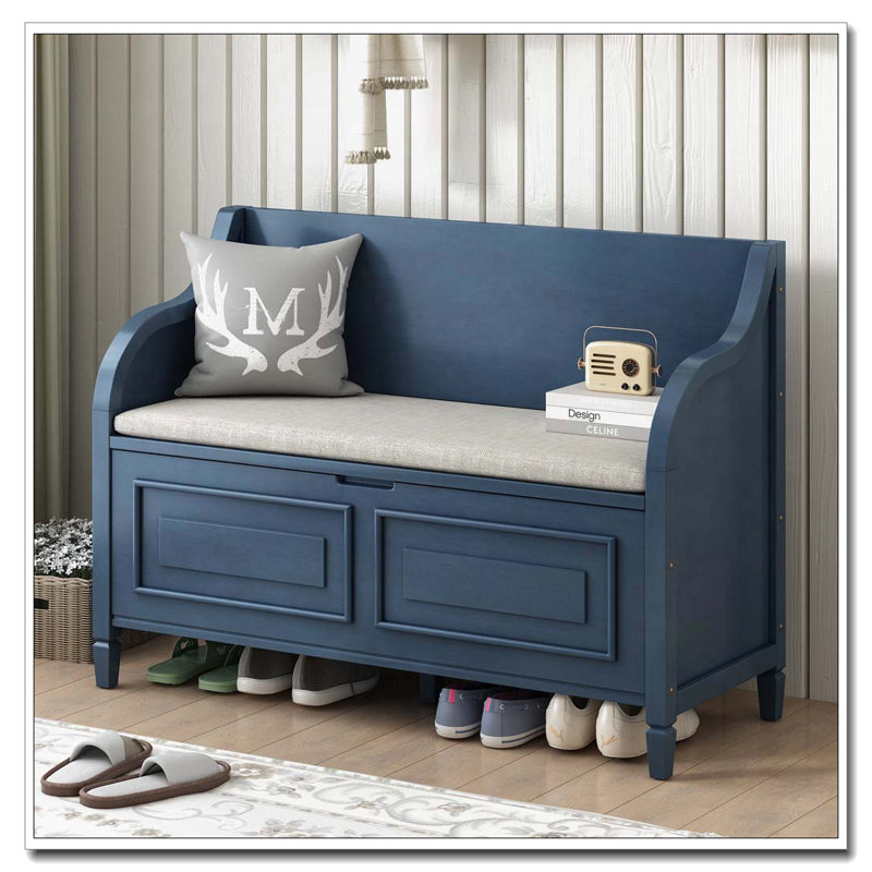 Solid wood Entryway Multifunctional Storage Bench, Antique Navy