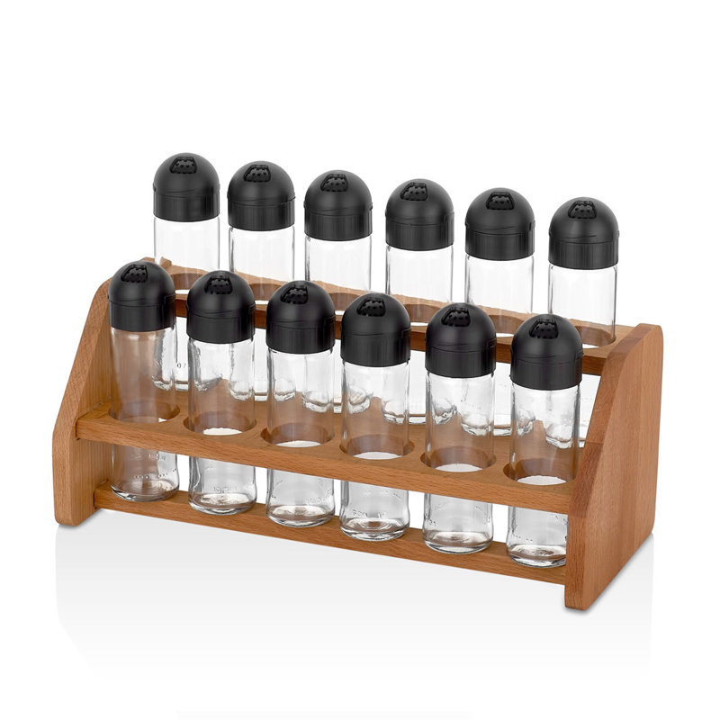 Freestanding Wood Spice Jar & Rack Set