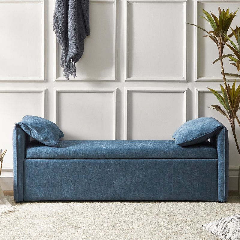 Aristides Modern 61''W Upholstered Storage Bench with Pillows Designed to Resemble Elephant Ears, Navy