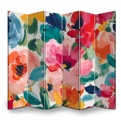 Cloison pliante 6 panneaux à motif de fleurs de chrysanthème à la main abstraite et élégante