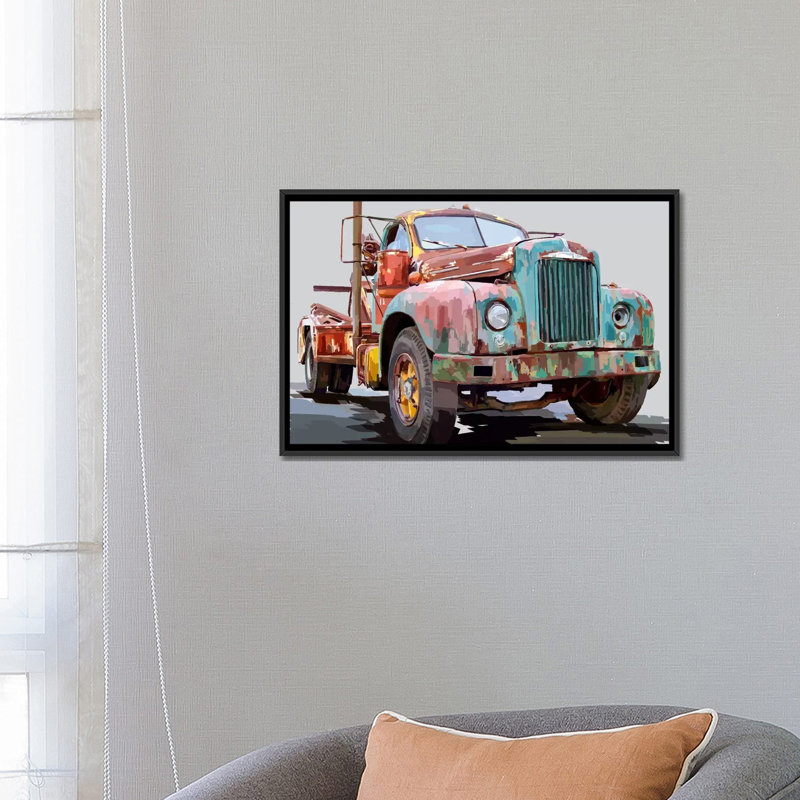 « puissant truck i », reproduction sur toile, H 18 po x l 26 po x P 1,5 po, Toile avec cadre noir, Pas de tapis