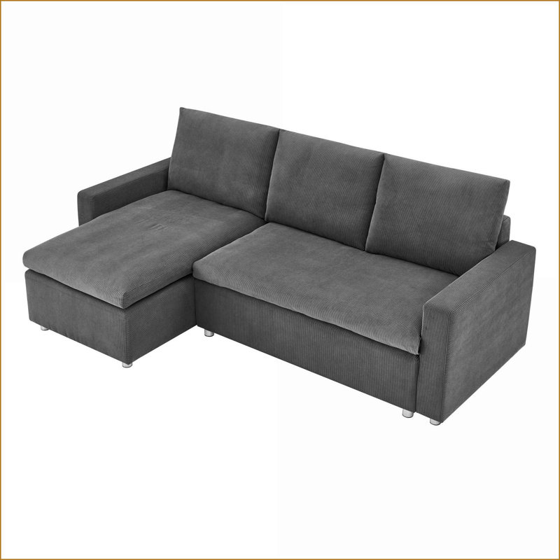 Canapés modulaires: canapé-lit convertible en L de 90 po avec rangement pour chaise longue réversible, lit escamotable | Velours côtelé gris ardoise