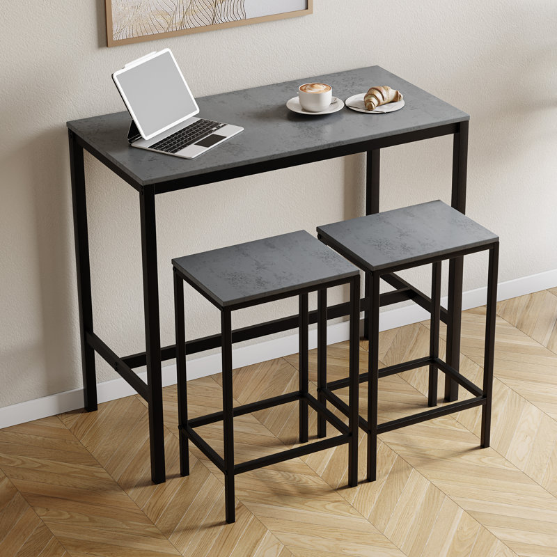 Addlyn 2 - Person Dining Set, Grey/Black, Black, Grey