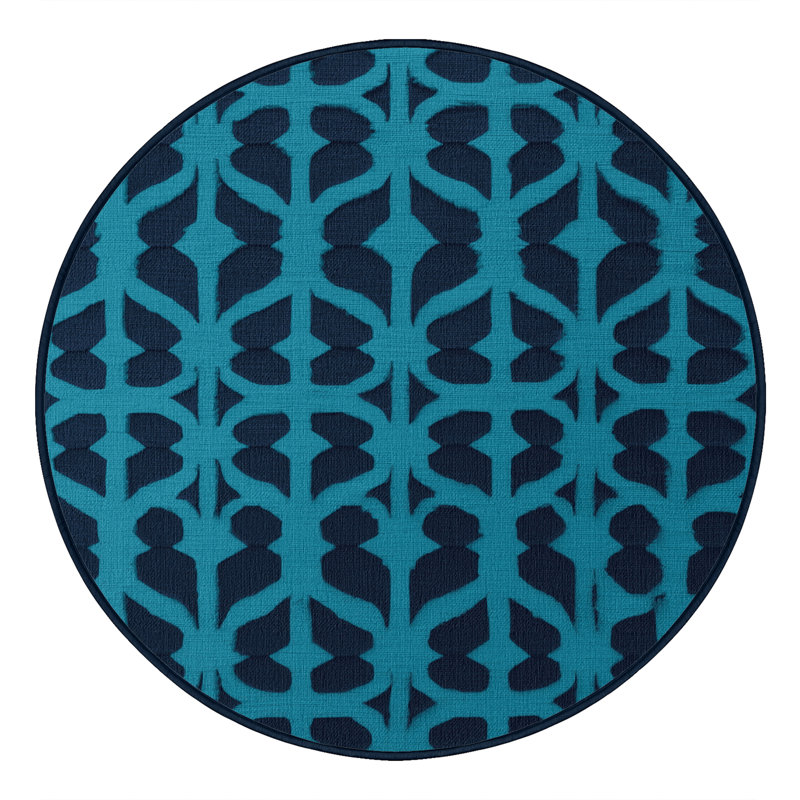 Machine Washable Trellis Blue Area Rug, Round 6'