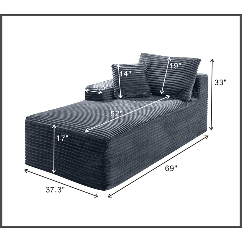 Canapé modulaire gris en velours côtelé, fauteuil d'appoint sans accoudoirs pour salon, Orienté vers la gauche, Gris