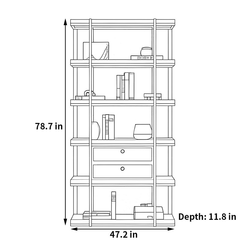 Bibliothèque haut de gamme et simple, (4 tablettes) H 78,7 po x l 47,2 po x P 11,8 po, Blanc / Doré
