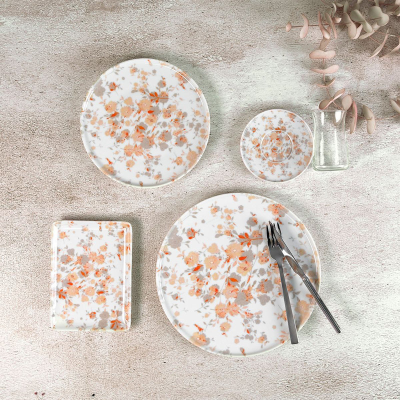 Ensemble de petit déjeuner (30 pièces), Floral orange