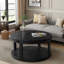 Table basse ronde avec plateau épaissi à deux niveaux, pieds robustes et motif perlé-2108040799
