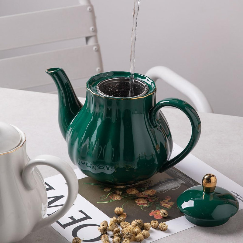 Théière en céramique avec infuseur amovible en acier inoxydable, Jade