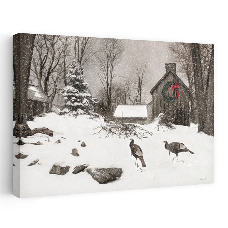 Snowy Rustic Retreat - Dinde contemporaine dans la neige, chalet rustique avec couronne, H 40 po x l 60 po