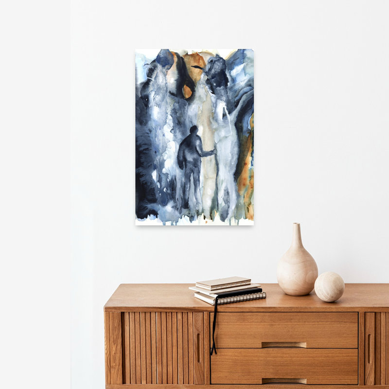 «Solitaire», paysage abstrait bleu abstrait, paysage de forêt contemporain, art mural, 24" H x 16" W