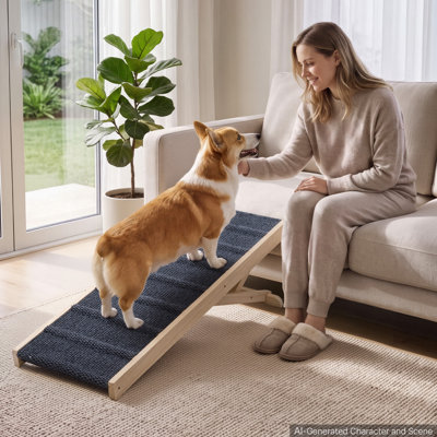 Rampe pour chien pour lit de 13,8 po à 21,5 po à hauteur réglable et pliable, pour les chiens de petite taille et les personnes âgées à monter sur le canapé, 43 po de long, jusqu'à 70 lb, portatif en bois avec surface en feutre antidérapant et po