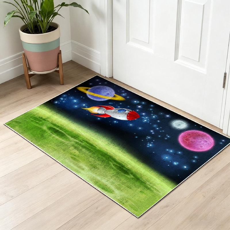 Caricature transparente de la lune et de l'espace avec lavabo lavable à la machine Transparent, Rectangle 32 po x 47 po