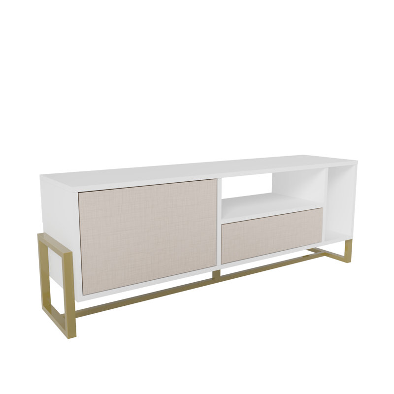 Muncie TV Stand for TVs up to 55" with Fireplace Included, White/Beige