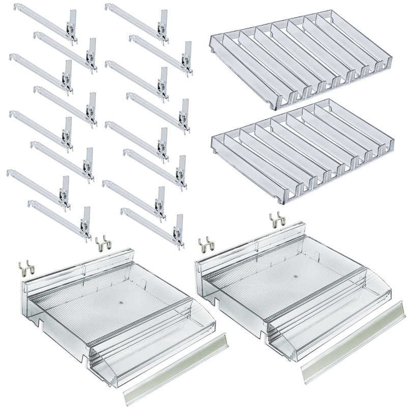 Azar Affiche 225840-Tester-8Comp-2PK Transparent 8 compartiments avec plateau à cosmétiques avec plateau testeur à l'avant et avec poussoirs à ressort - 8 fentes par plateau, paquet de 2