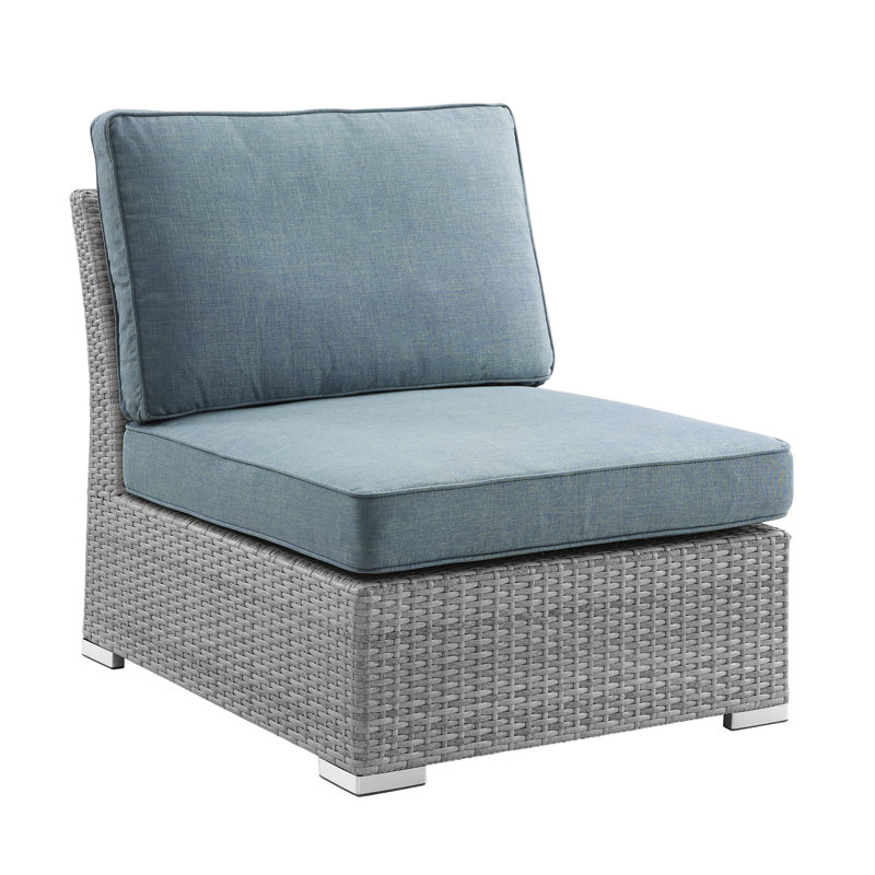 Chaise sans accoudoirs Baecher entièrement assemblée avec coussins (ensemble de 2), Structure gris clair / coussin bleu clair