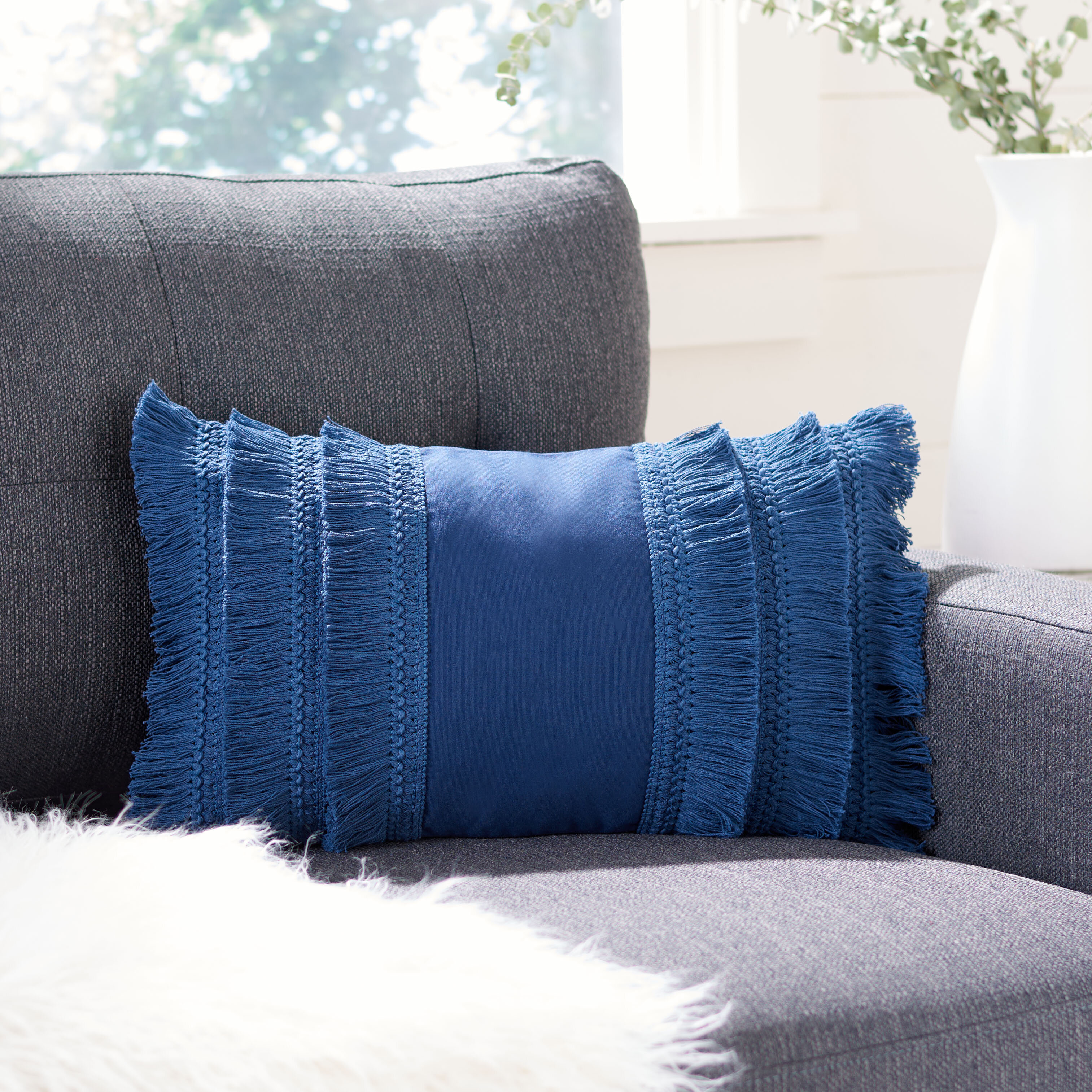 Fringed Cotton Throw Pillow