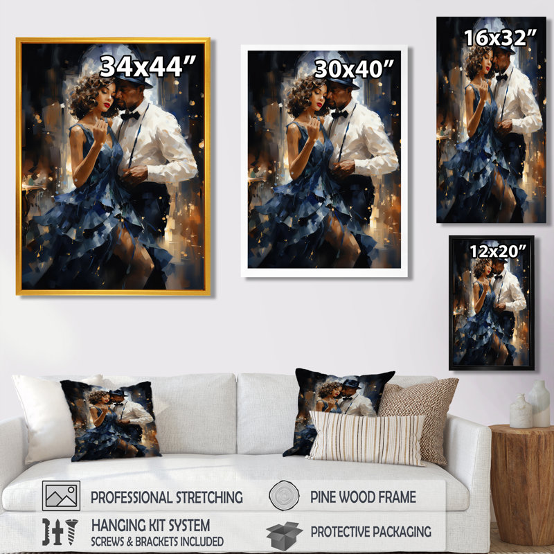Harlem Renaissance Jazz Age Sonata Couple I, reproduction d'art sur toile, Cadre flottant noir, H 20 po x l 12 po x P 1 po