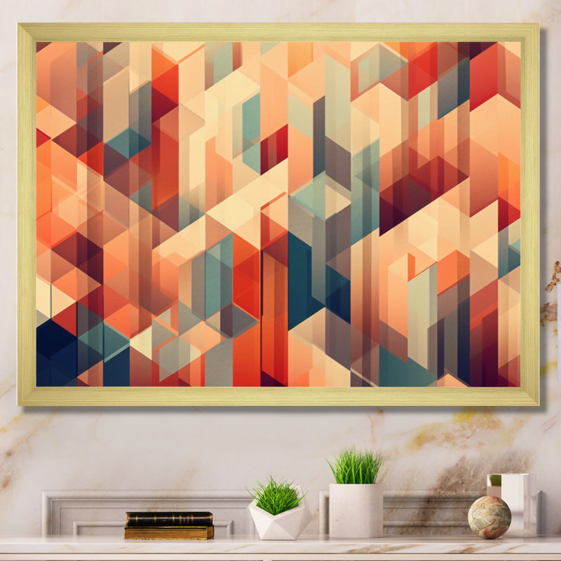 «Orange and Blue Geometric Abstractions II», reproduction sur toile, H 34 po x l 44 po x P 1,5 po