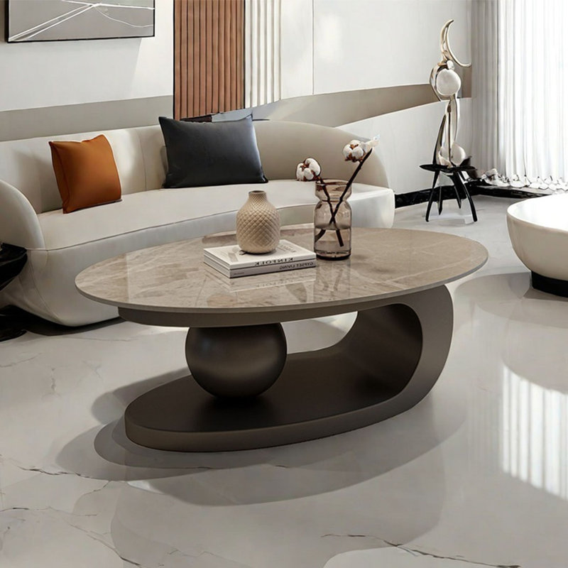 Table ovale moderne et luxueuse, H 15,7 po x L 51,2 po x l 27,6 po, Gris