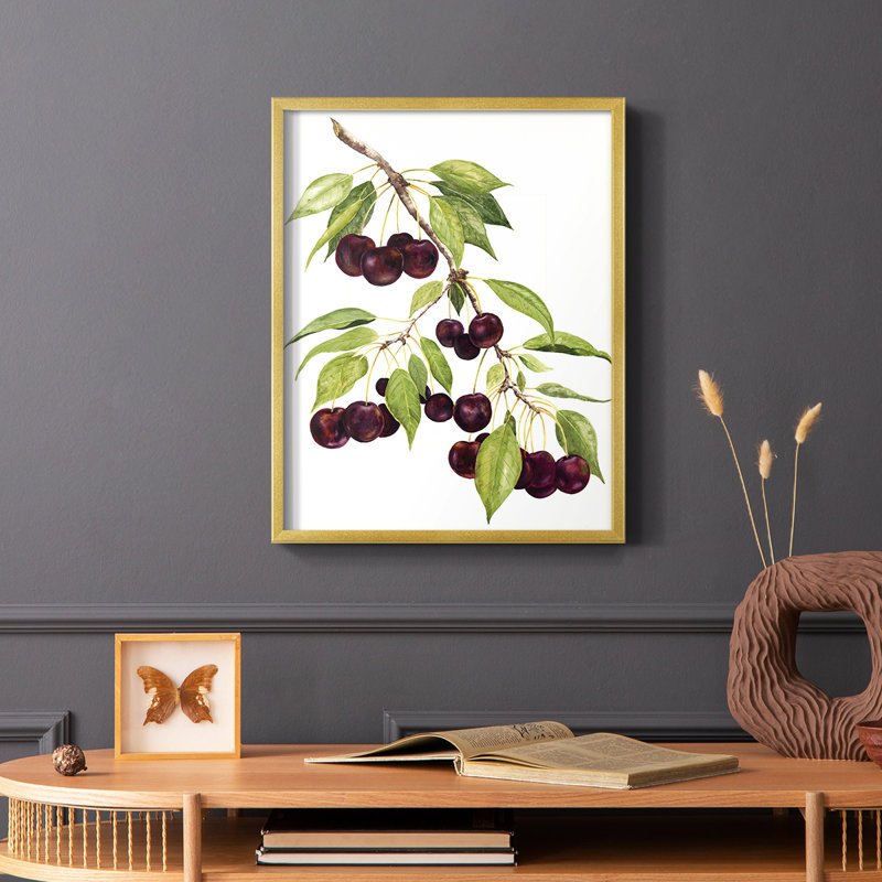Watercolor Cherries, reproduction encadrée - bois massif, Or, H 28 po x l 22 po