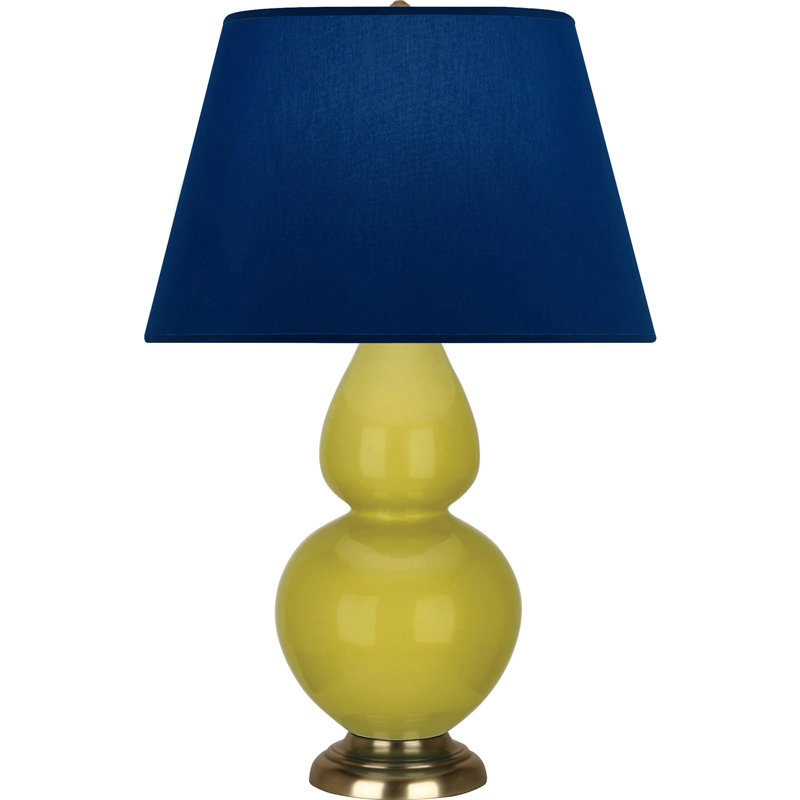 Lampe de table double gourde en céramique, Bleu marine/gris, Citron glacé / laiton, Laiton