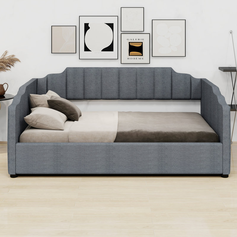 Lit de jour rembourré avec rangement inférieur, Gris