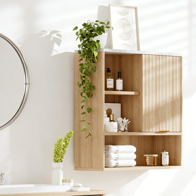 Bathroom Storage Cabinet, Medicine Cabinet, Bathroom Organizer Cupboard, Wall Closet Above Sink, Floating Bathroom Closet with Towel Bar, Space Saving Bathroom Furniture for Laundry Room