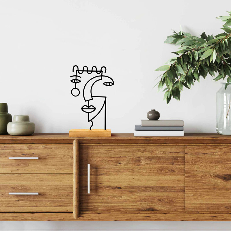 Elegant Decorative Object, Black Metal & Wooden Base, 11.0 x 3.1 x 6.7 inches | 100% Metal (Thickness: 0.06 inches) & 100% Wood (Thickness: 1.6 inches) | Stylish Accent for Home Decor, Modern & Chic Design