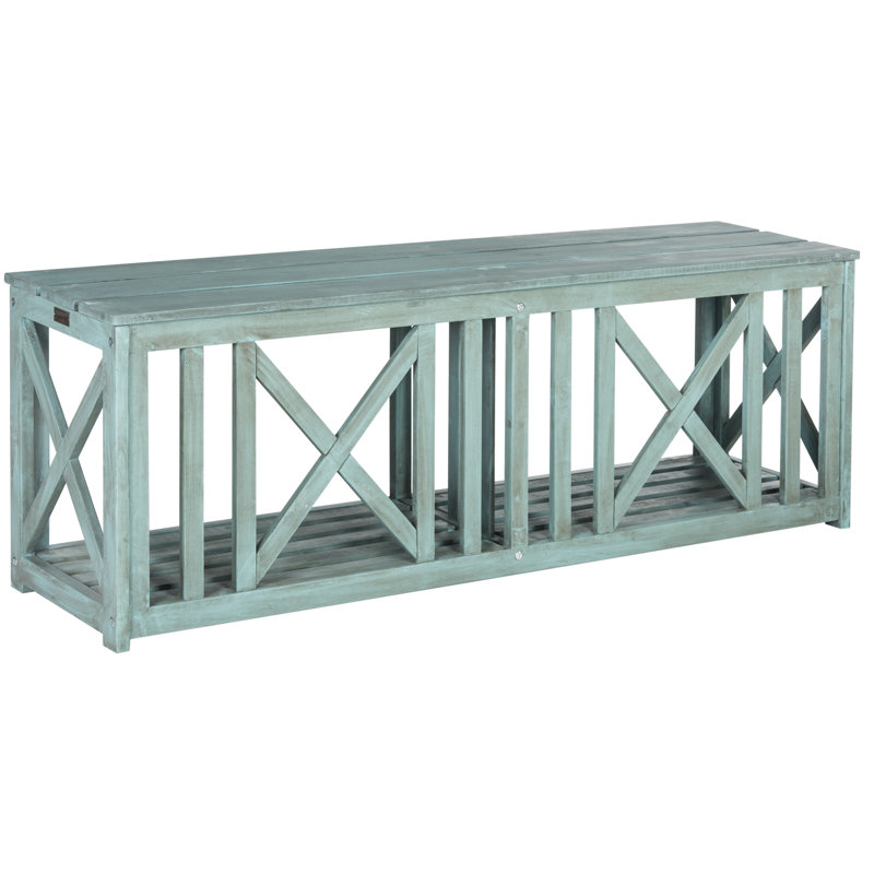 Banc avec casiers de rangement en bois massif Morgane, Bleu
