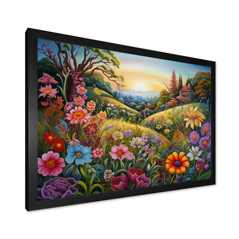 Célébration de fleurs sauvages printanières sur toile, H 24 po x l 32 po x P 1 po, Cadre simple noir