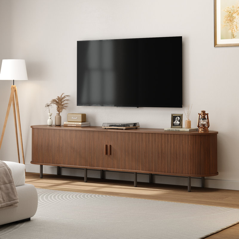 Meuble télé avec rangement et tablettes Jalonda, Noyer, H 21,7 po x l 86,6 po x P 15,7 po