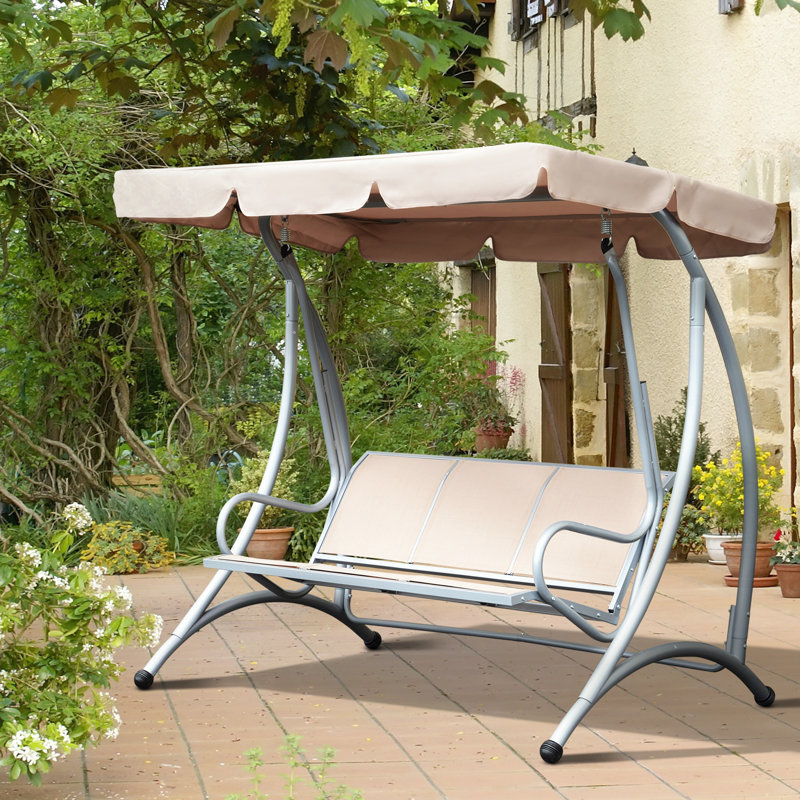 3 balançoires d'extérieur avec parasol réglable et siège respirant froid, auvent beige à séchage rapide
