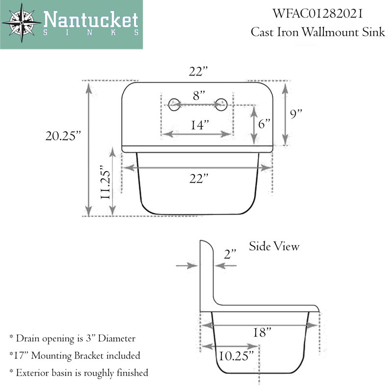 22" L X 18" W Wall Mount Service Sink with drain, Chrome Drain