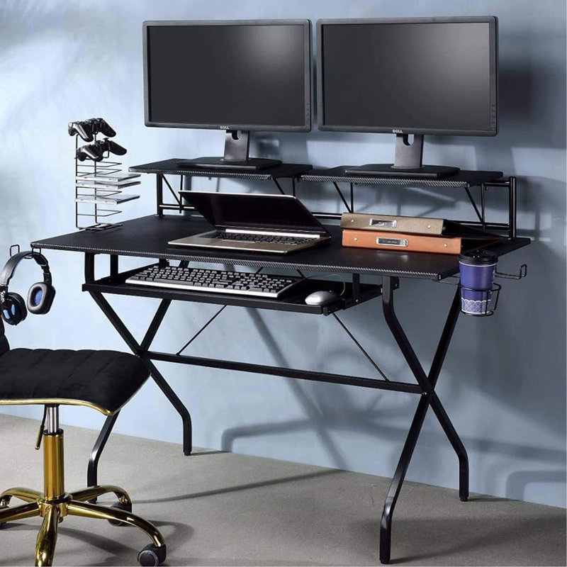 Rectangular Computer Desk With Keyboard Tray, Black