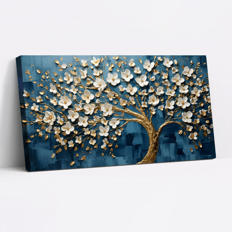 Arbre floral, art mural sur toile, ensemble de 1, Toile tendue, 58“W x 28”H