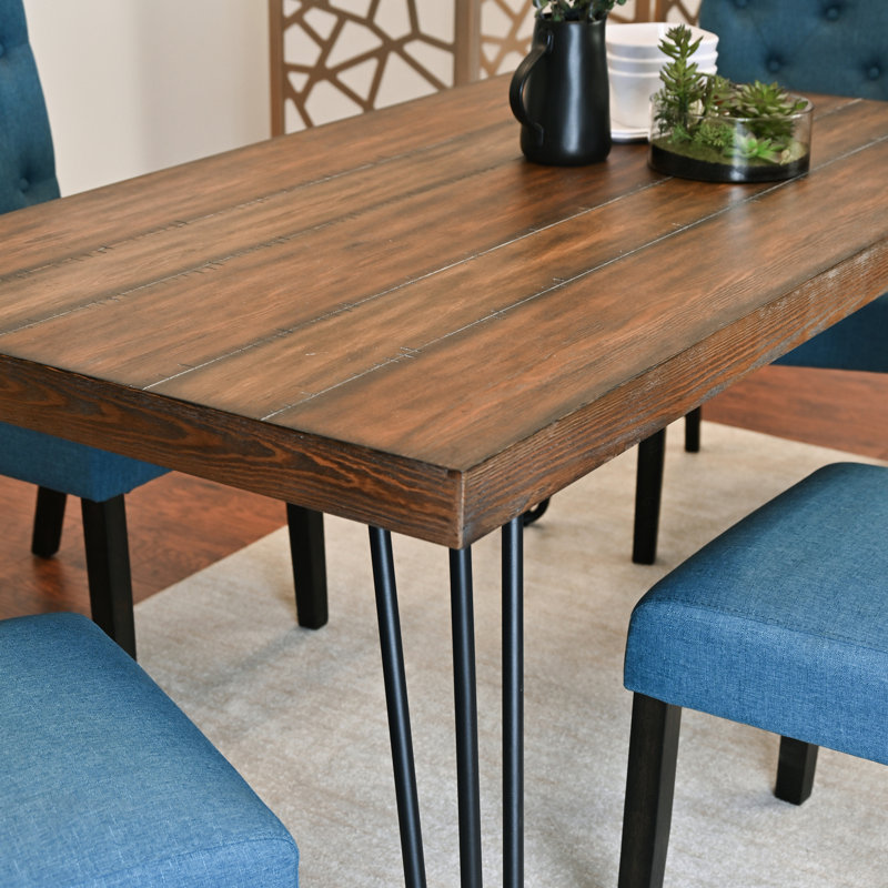 Ensemble de salle à manger 6 pièces, table à manger en épingle à cheveux avec 4 chaises et banc, Bleu