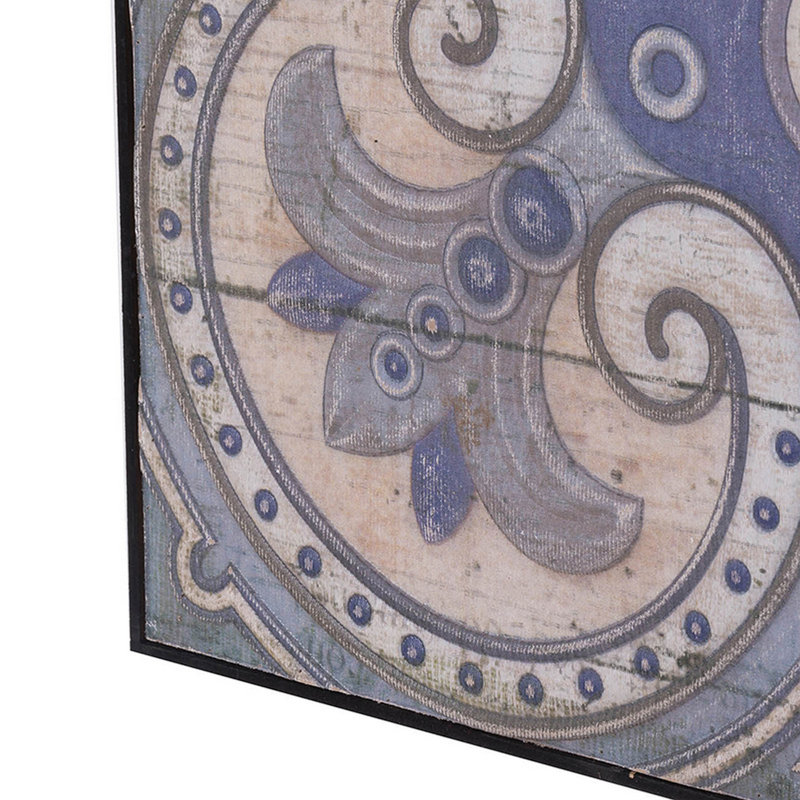 48" Blue and Ivory MDF Floral Mandala Wall Art Tile