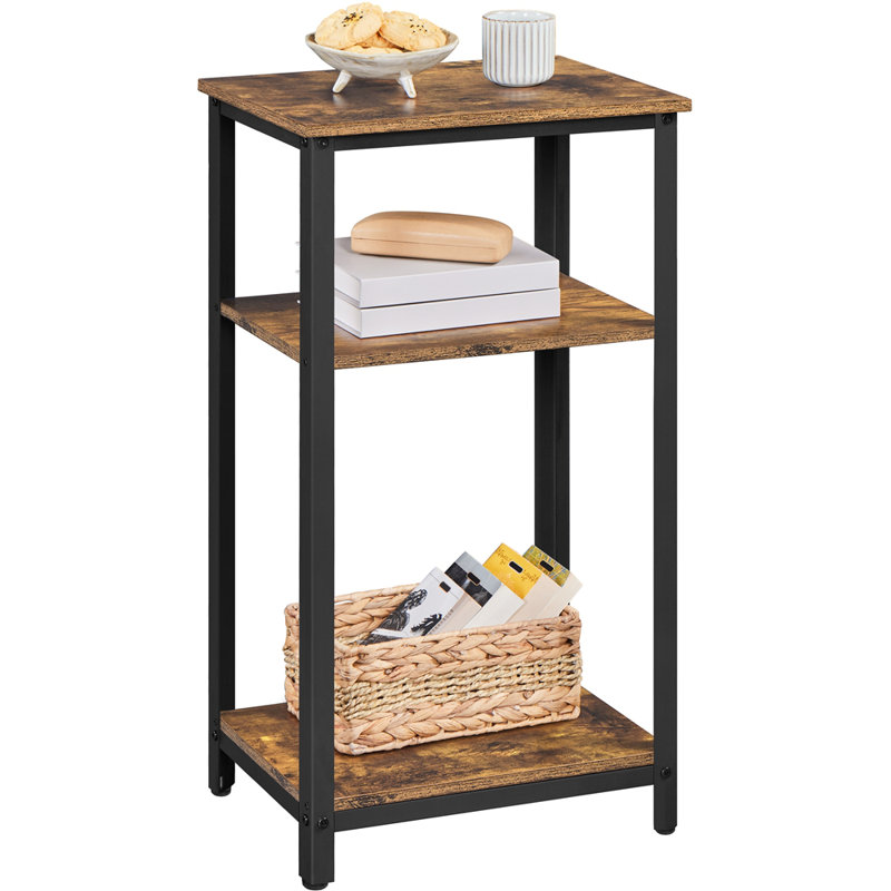 Rustic Metal Frame End Table with Shelves, Side Table