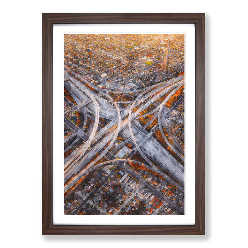 Highways of Los Angeles - Picture Frame Painting Print, Walnut Framed, 45cm H x 33cm W x 2cm D