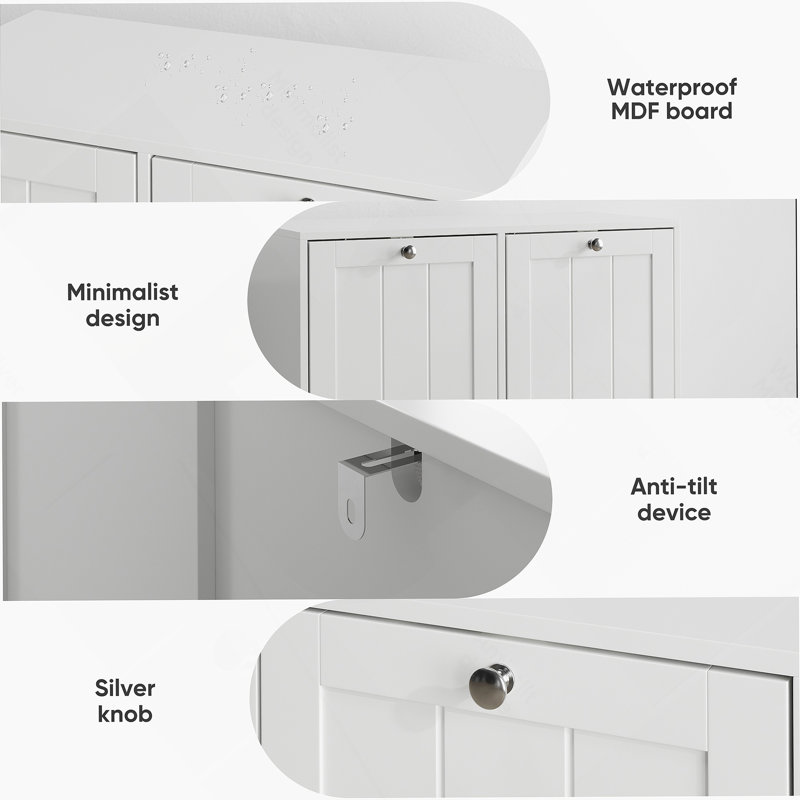 Panier à linge incliné avec panier amovible, panier à linge caché, armoire de rangement pour panier de salle de bain, organisateur de maison autoportant, blanc