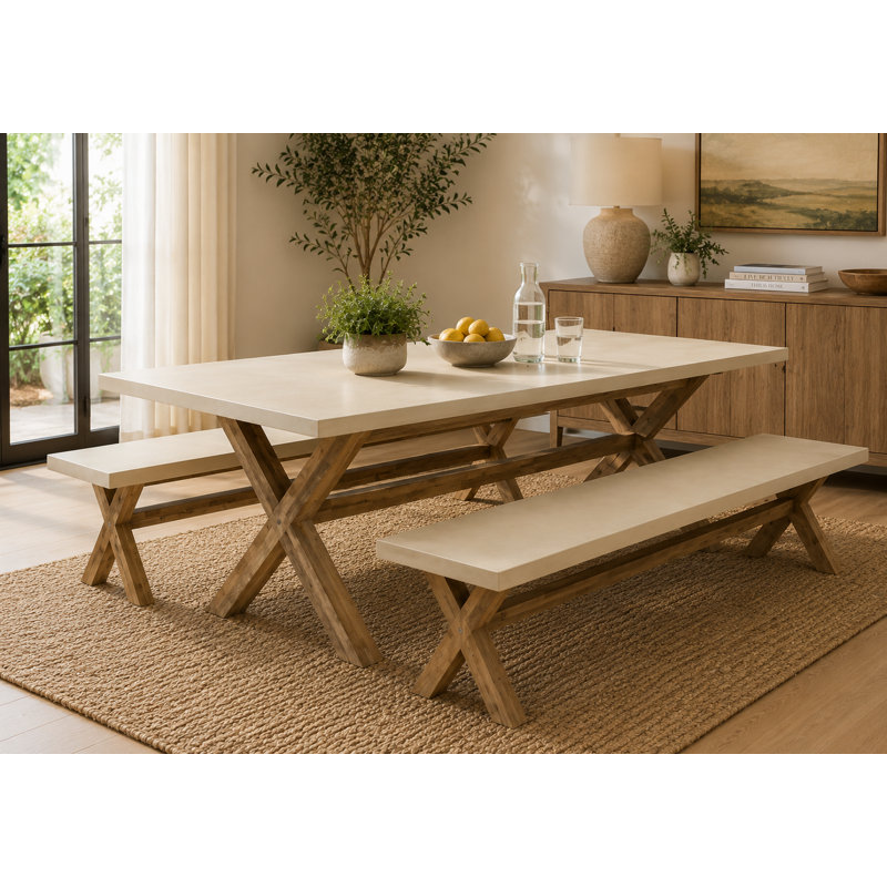 Ensemble de table de salle à manger et de banc 3 pièces New Port (ensemble de 3 pièces: 1 table de salle à manger et 2 bancs)