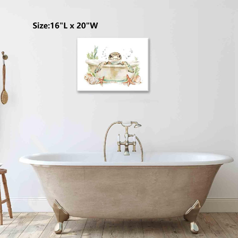 Tortue dans le thème de la baignoire, art mural sans cadre, 16 x 20