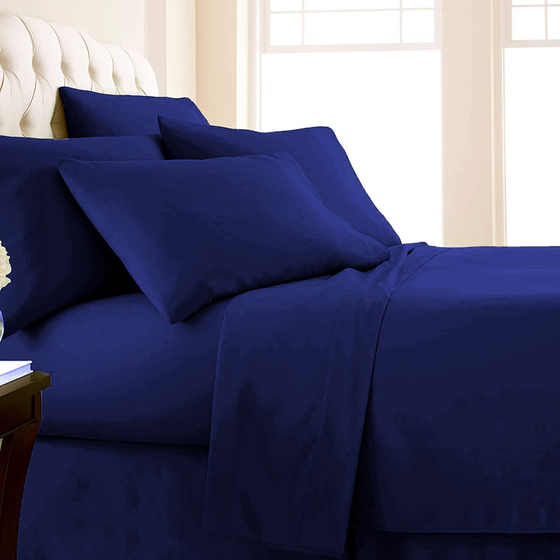 Ensemble de draps en micro-fibre, Bleu marine, Ensemble de draps pour taille de lit grand avec un