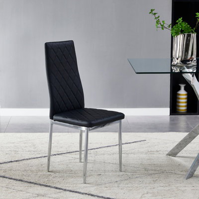 Tianee Black PU Leather Lattice Design Dining Side Chair(Set of 6)